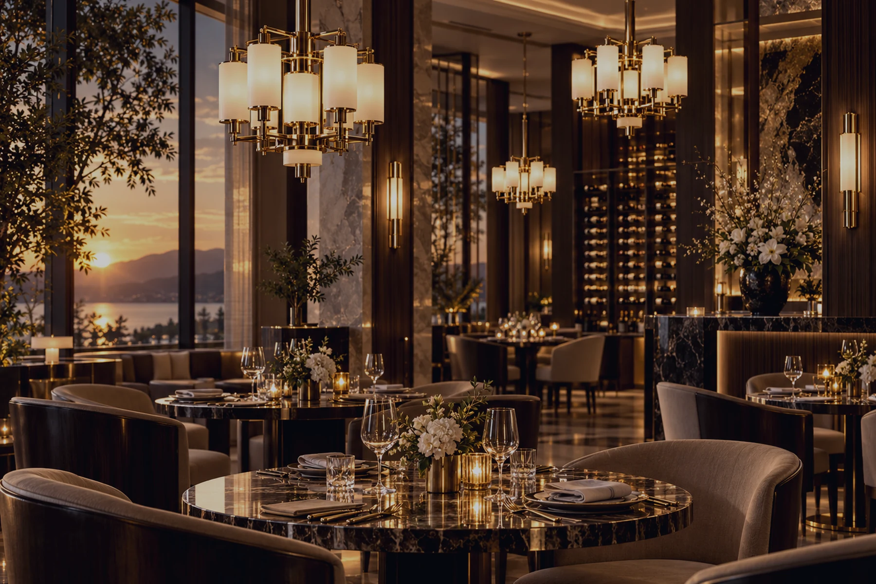 Decorative lighting in a private dining interior
